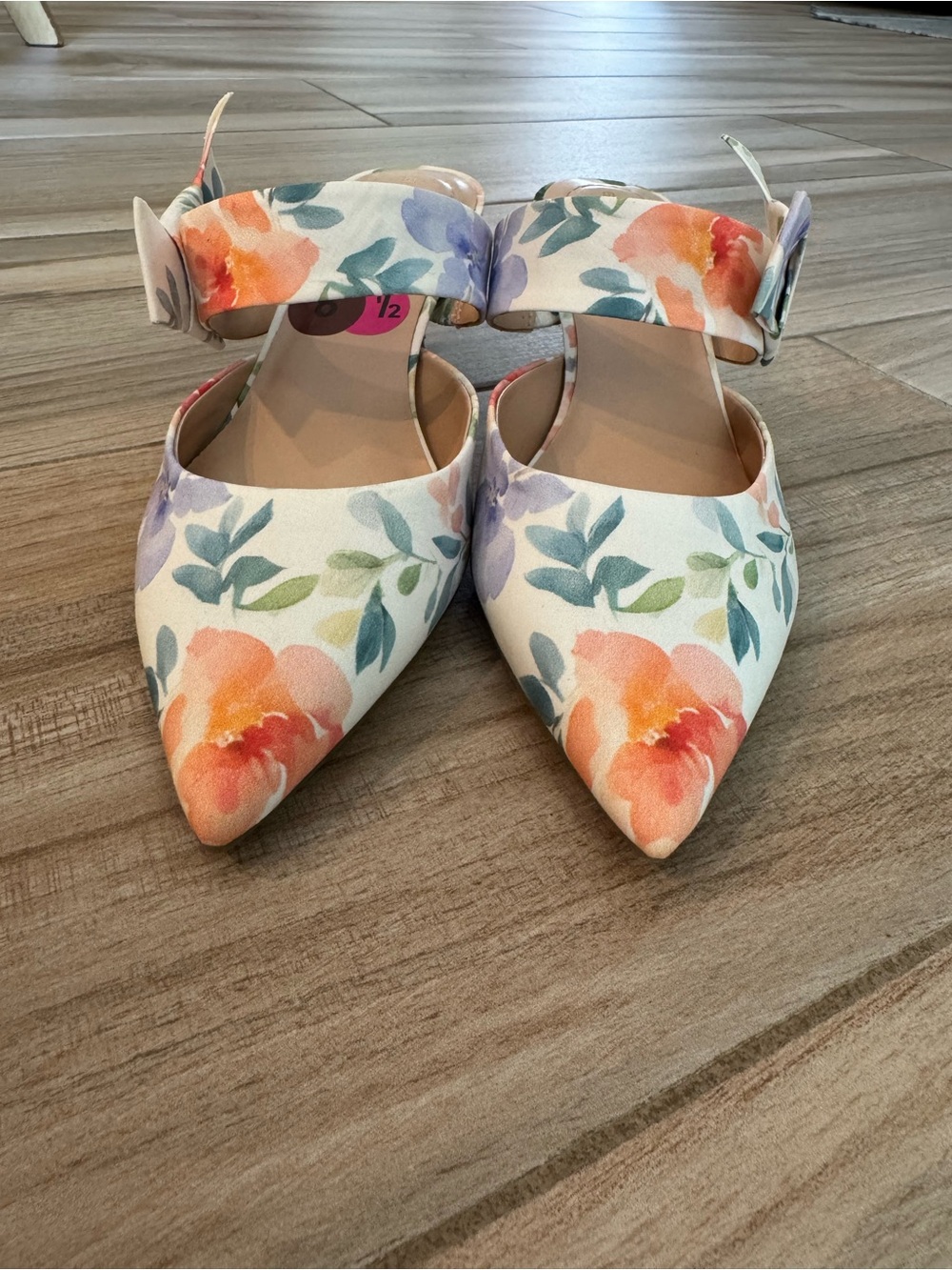 Bandolino White Floral Pointed D'Orsay Heels with Orange and Lavender Accents